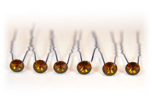 6 pcs X Bridal Wedding Amber Crystal Hair Pins XP1046-0