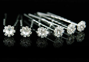 6 X Bridal Wedding Flower Rhinestone Hair Pins XP1050-0