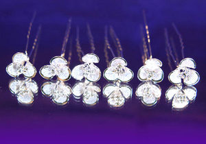 6 X Bridal Wedding Flower Rhinestone Hair Pins XP1056-0