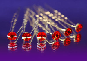 6 pcs X Bridal Wedding Red Crystal Hair Pins XP1071-0