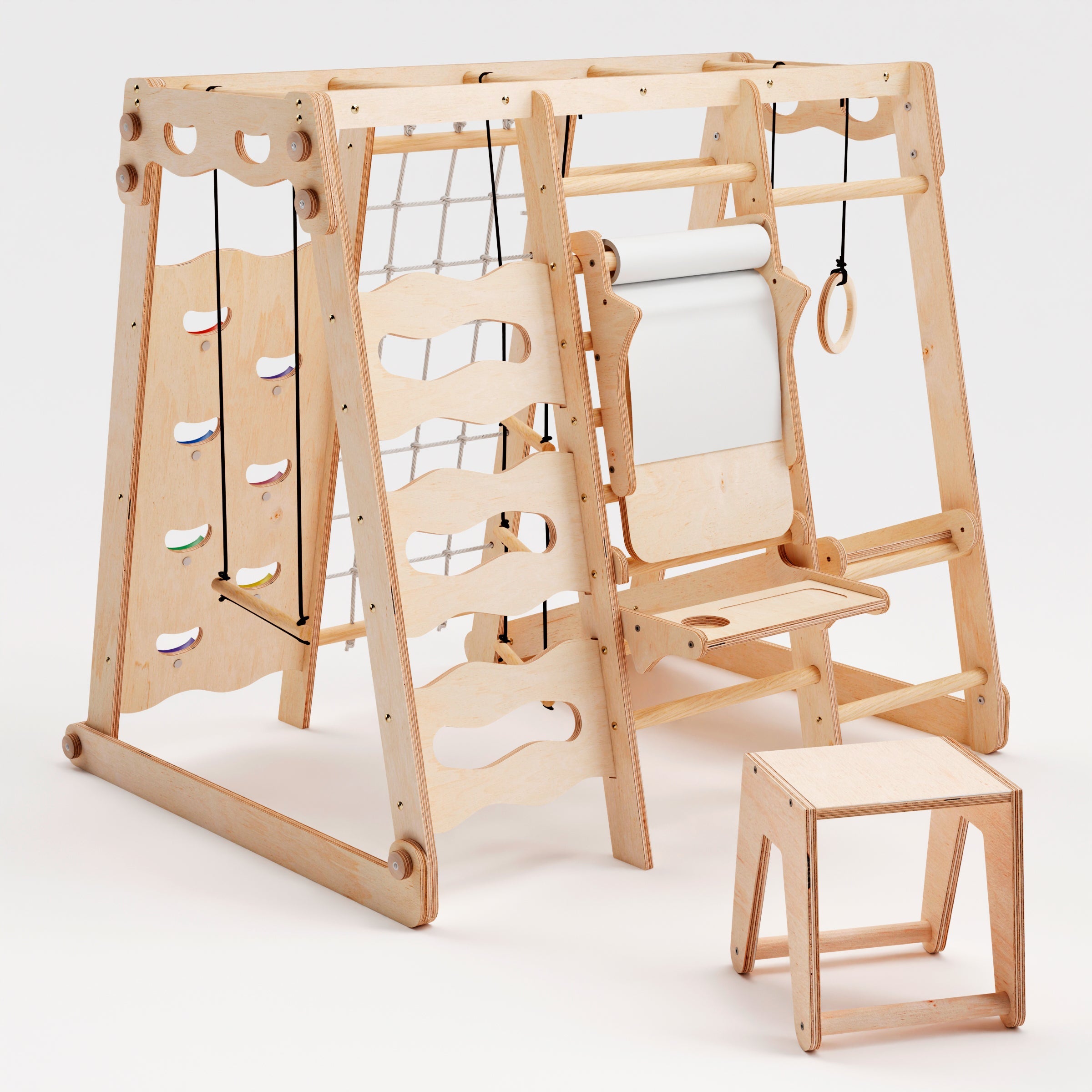 6in1 Toddler Wooden Climbing Frame -  Playground + Swings Set + Slide Board + Rope + Stairs-5