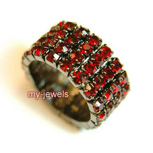 4 Row Dark Red Stretch Bridal Fashion Rhinestone Ring XR919-0
