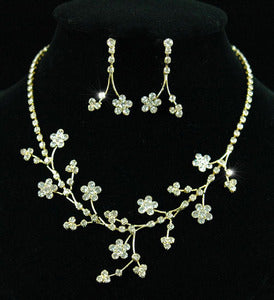 Wedding Crystal Flowers Gold Necklace Earrings Set S1041-0