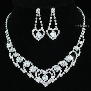 Bridal Heart Crystal Necklace Earrings Set XS1189-0