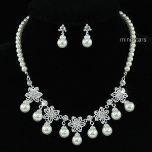 Bridal Wedding Flower Cream Ivory Faux Pearl Necklace Set XS1206-0