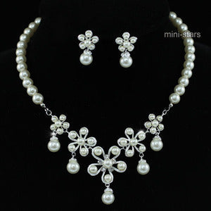 Bridal Wedding Flower Cream Ivory Faux Pearl Necklace Set XS1207-0