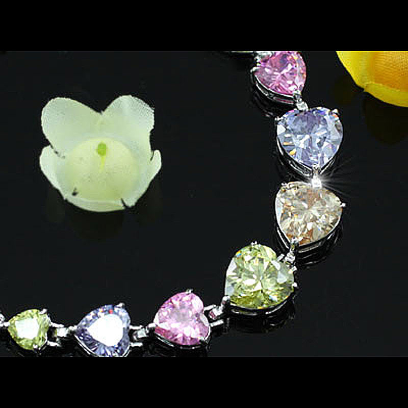 29 Carat Sparkling Multi-Colour Heart Created Topaz Bracelet XSB065-2