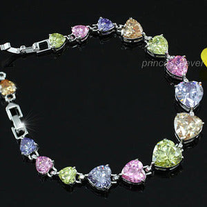 29 Carat Sparkling Multi-Colour Heart Created Topaz Bracelet XSB065-0