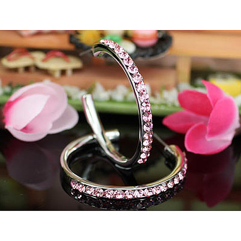 1.5" Pink Hoop Earrings use Austrian Crystal XE003-0