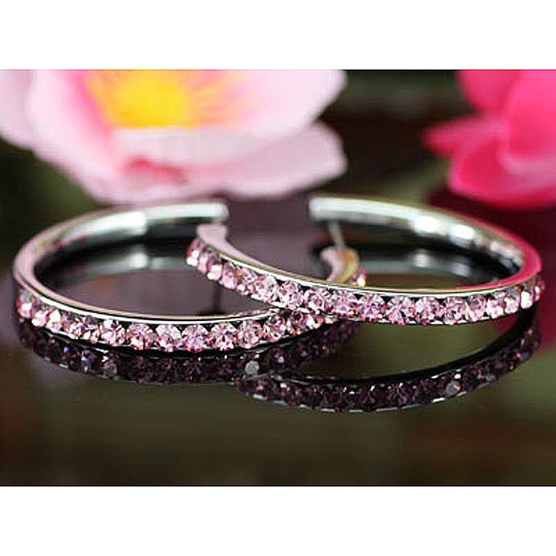 1.5" Pink Hoop Earrings use Austrian Crystal XE003-1