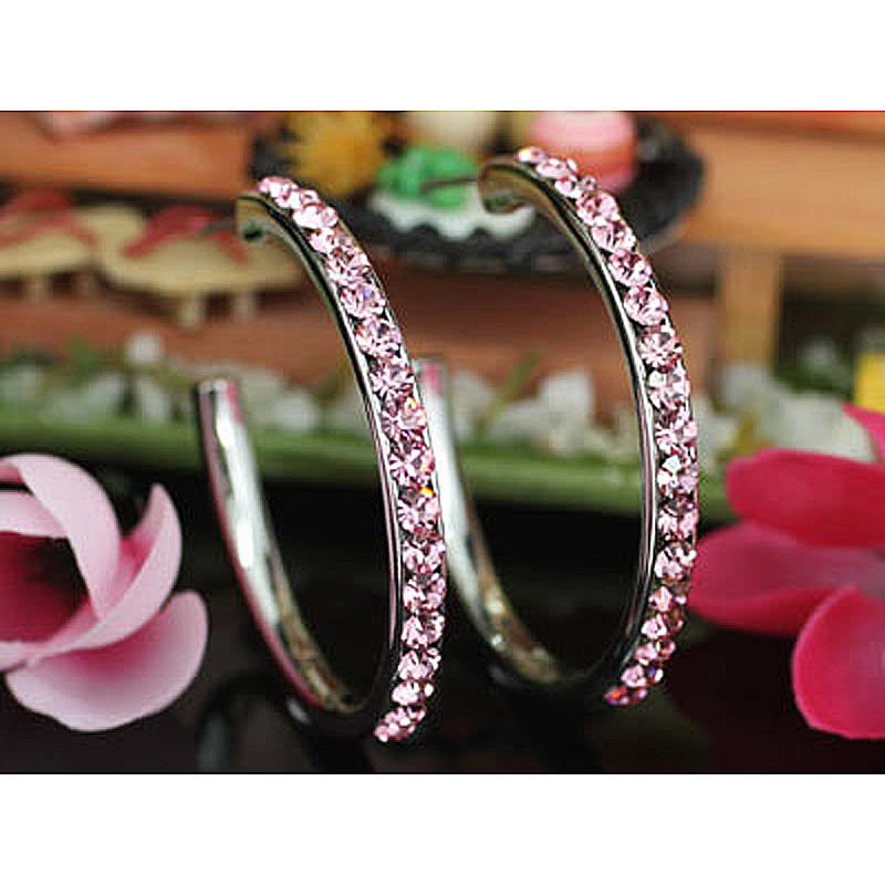 1.5" Pink Hoop Earrings use Austrian Crystal XE003-2