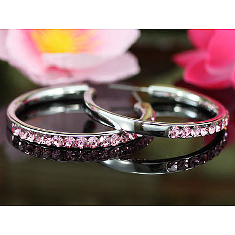 1.5" Pink Hoop Earrings use Austrian Crystal XE003-3