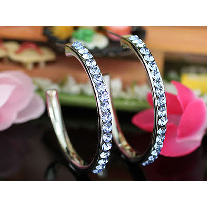 1.5" Blue Hoop Earrings use Austrian Crystal XE005-2