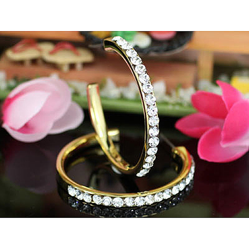 1.5" Gold Hoop Earrings use Clear Austrian Crystal XE006-0