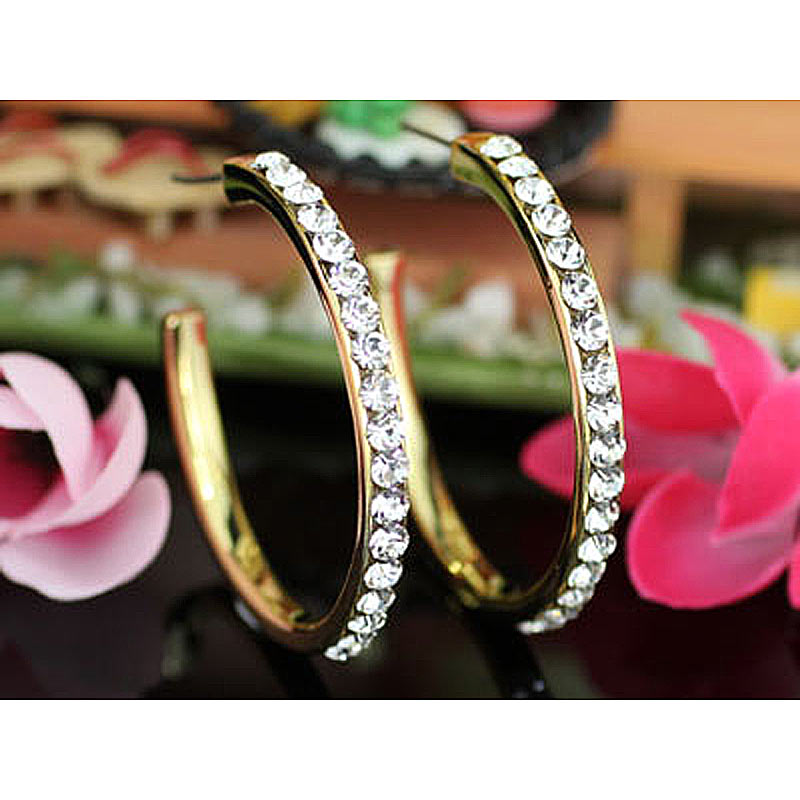 1.5" Gold Hoop Earrings use Clear Austrian Crystal XE006-2