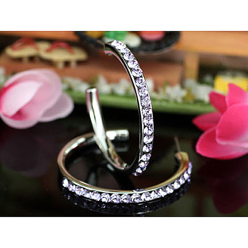 1.5" Purple Hoop Earrings use Austrian Crystal XE007-0