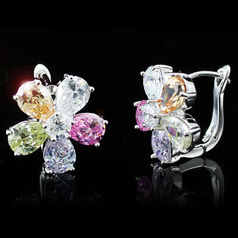 2.5 Carat Multi-color Created Topaz Bling Flower Earrings XE169-0