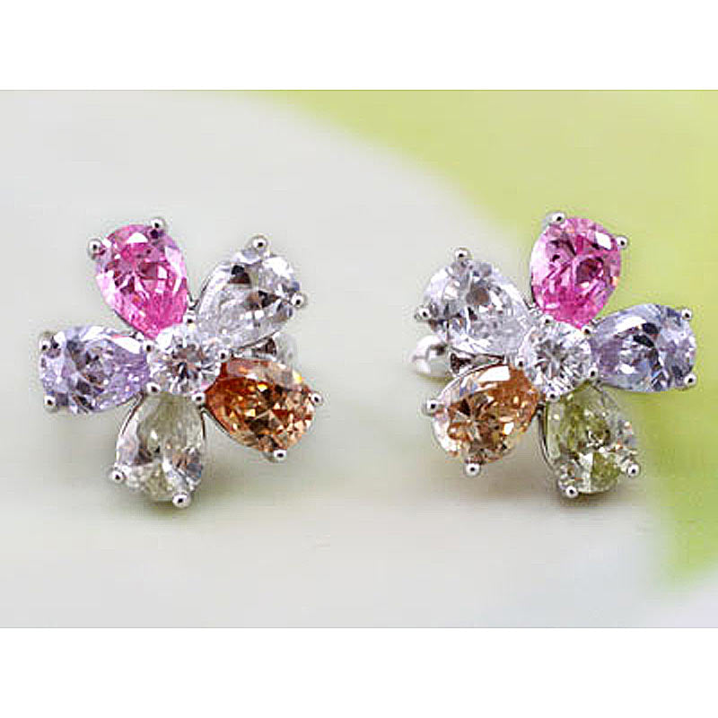 2.5 Carat Multi-color Created Topaz Bling Flower Earrings XE169-1