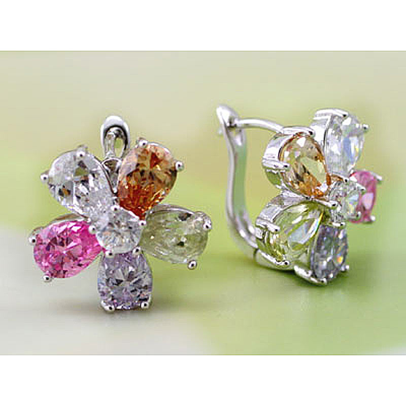 2.5 Carat Multi-color Created Topaz Bling Flower Earrings XE169-2