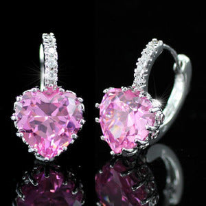 3 Carat Pink Heart Created Sapphire Huggie Earrings XE235-0