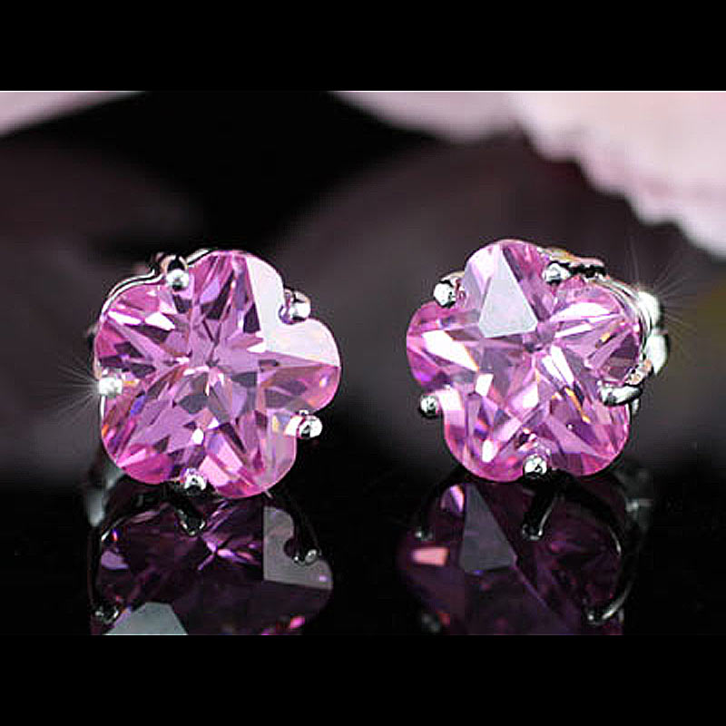 3 Carat Flower Pink Created Sapphire Stud Earrings XE239-2