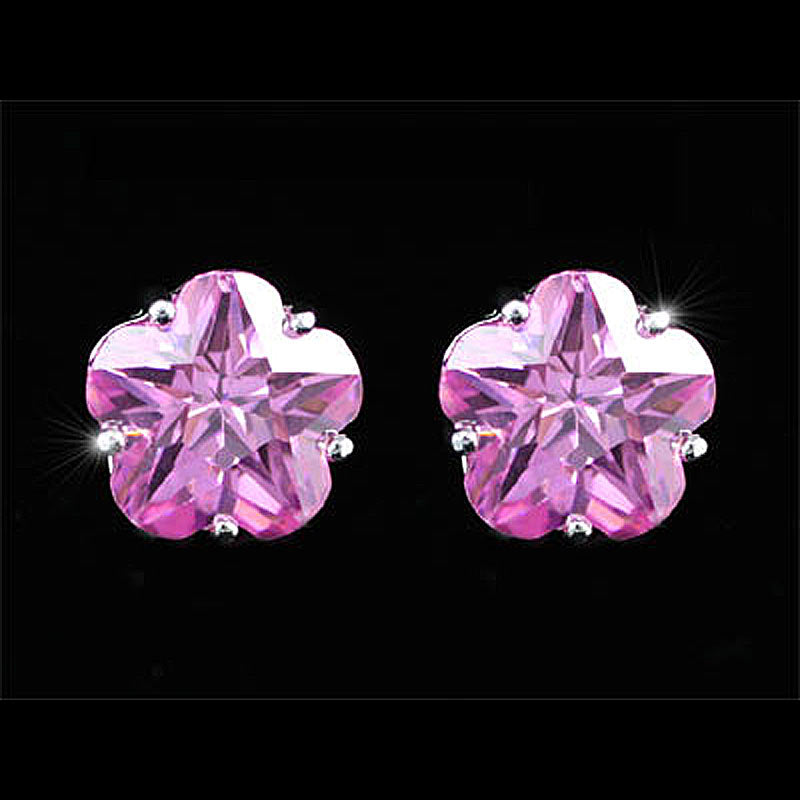 3 Carat Flower Pink Created Sapphire Stud Earrings XE239-1