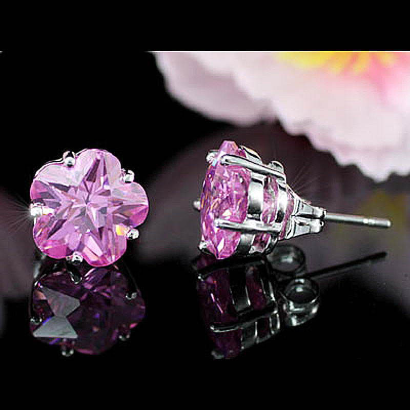 3 Carat Flower Pink Created Sapphire Stud Earrings XE239-3