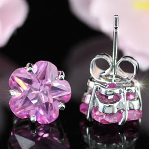 3 Carat Flower Pink Created Sapphire Stud Earrings XE239-0