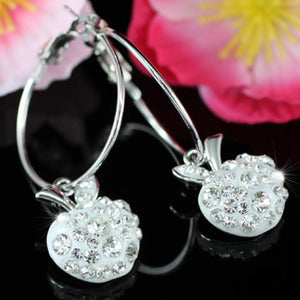 White Apple Hoop Earrings use Swarovski Crystal XE271-0