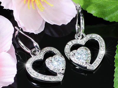 1 Carat Dangle Heart Cubic Zirconia Earrings XE283-1