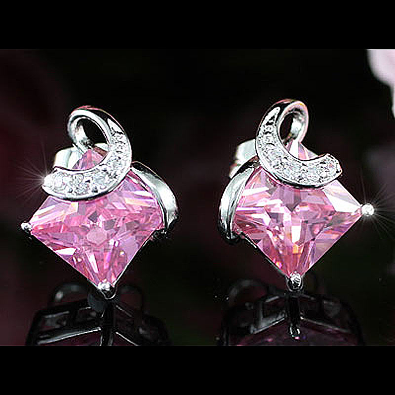 2 Carat Pink Princess Cut Created Sapphire Stud Earrings XE325-0
