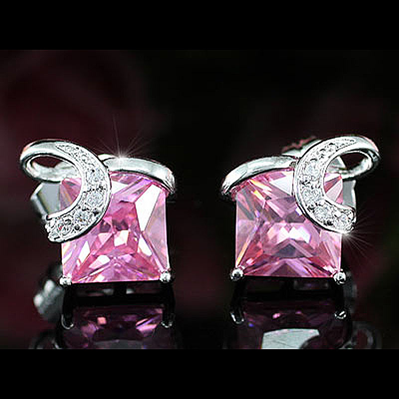 2 Carat Pink Princess Cut Created Sapphire Stud Earrings XE325-1