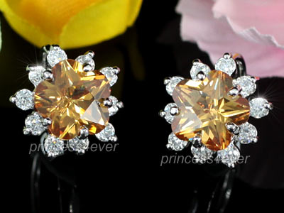 Yellow Flower CZ Cubic Zirconia Huggie Earrings XE407-0