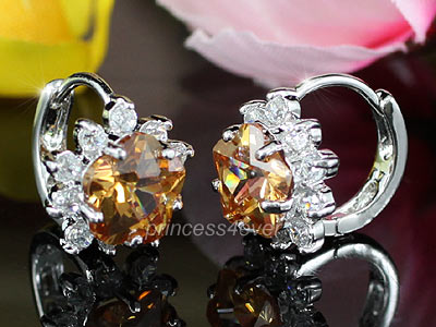 Yellow Flower CZ Cubic Zirconia Huggie Earrings XE407-1