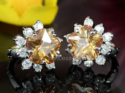 Yellow Flower CZ Cubic Zirconia Huggie Earrings XE407-2