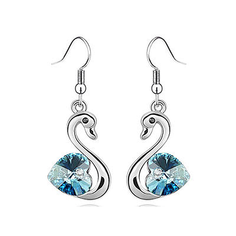 3 Carat Aqua Blue Dangle Swan Earrings use Austrian Crystal XE473-0