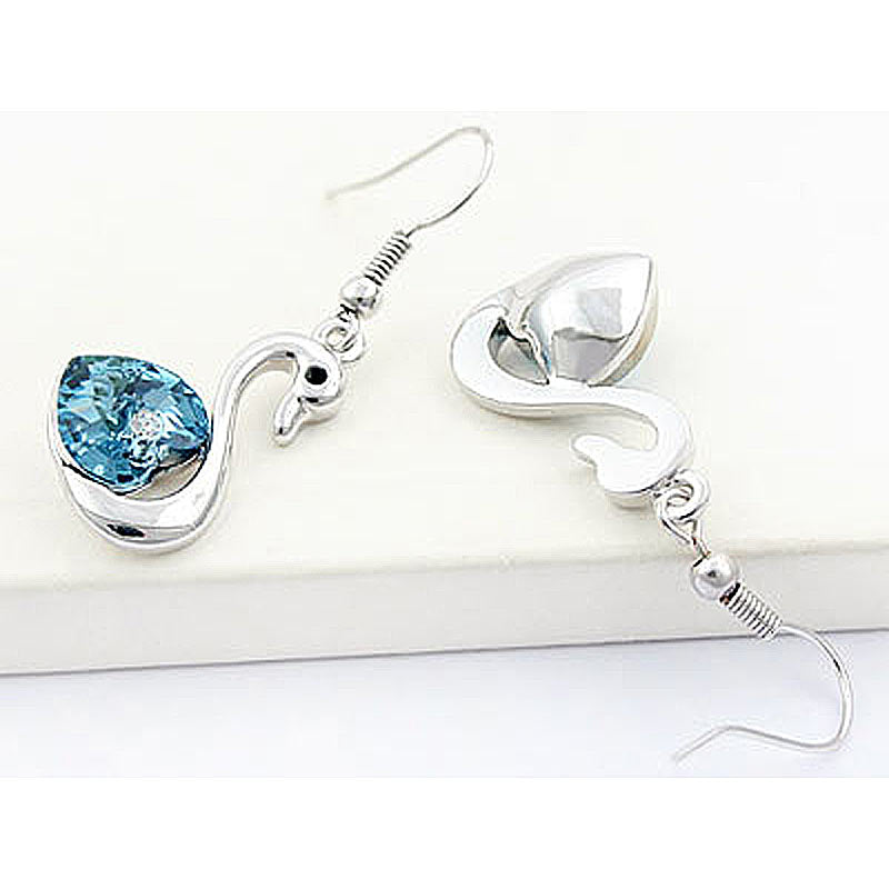 3 Carat Aqua Blue Dangle Swan Earrings use Austrian Crystal XE473-1