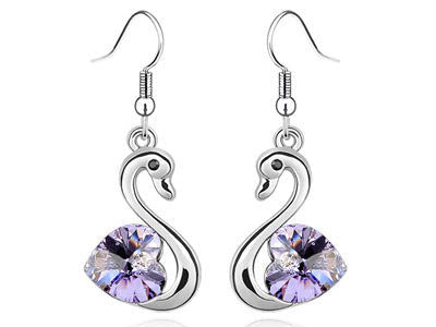 3 Carat Purple Dangle Swan Earrings use Austrian Crystal XE474-0