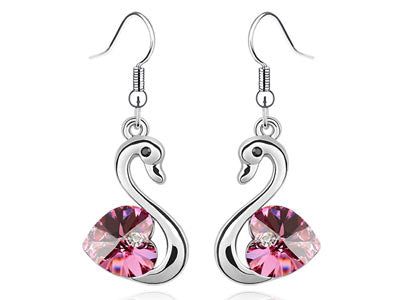3 Carat Pink Dangle Swan Earrings use Austrian Crystal XE475-0
