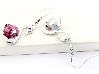 3 Carat Pink Dangle Swan Earrings use Austrian Crystal XE475-1