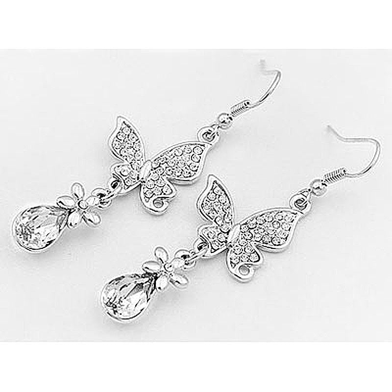 2 Carat Dangle Butterfly Earrings Use Austrian Crystal XE486-1