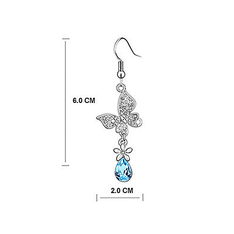 2 Carat Aqua Blue Dangle Butterfly Earrings Use Austrian Crystal XE487-2