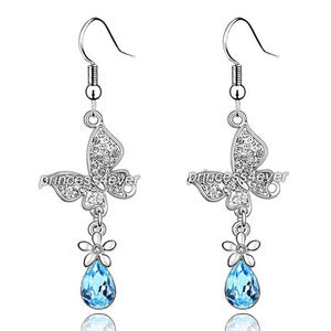 2 Carat Aqua Blue Dangle Butterfly Earrings Use Austrian Crystal XE487-0