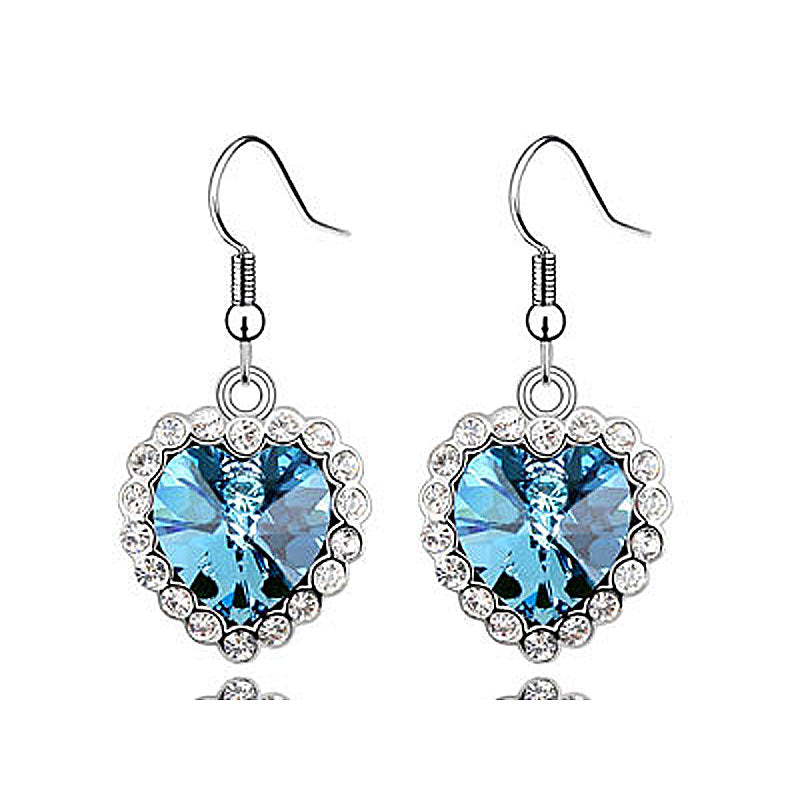 3 Carat Aqua Blue Dangle Heart Earrings use Austrian Crystal XE494-0