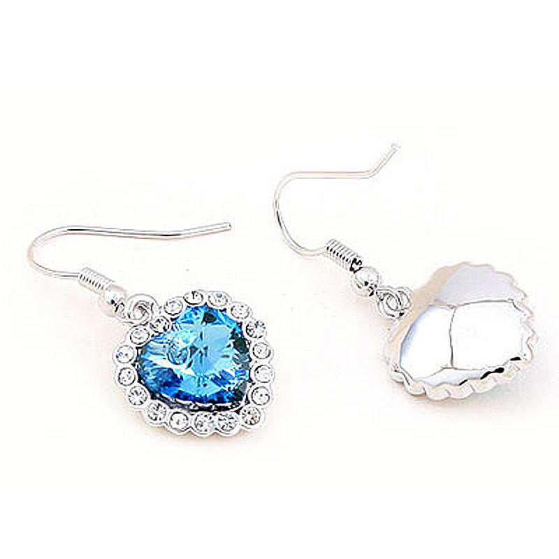 3 Carat Aqua Blue Dangle Heart Earrings use Austrian Crystal XE494-1