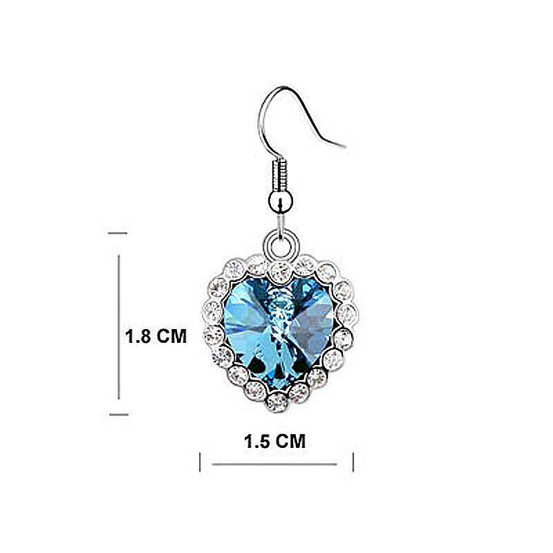 3 Carat Aqua Blue Dangle Heart Earrings use Austrian Crystal XE494-2