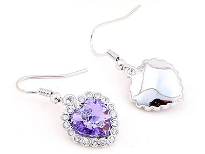 3 Carat Purple Dangle Heart Earrings use Austrian Crystal XE495-1