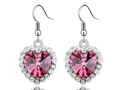 3 Carat Pink Dangle Heart Earrings use Austrian Crystal XE496-0