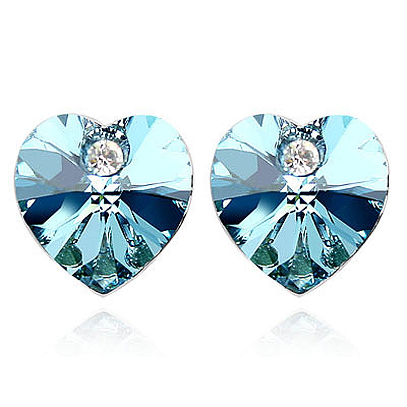 3 Carat Aqua Blue Heart Earrings use Austrian Crystal XE502-0