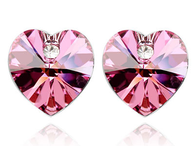 3 Carat Pink Heart Earrings use Austrian Crystal XE504-0